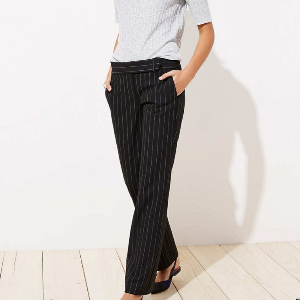 Ann Taylor Marisa Career Pants Black Pinstripe 14